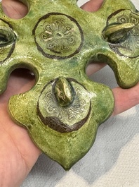 A Chinese green-glazed marbled dish, probably Tang