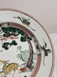 A Chinese famille verte 'He Lu Tong Chun 鶴鹿同春' dish, Kangxi/Yongzheng