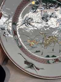 A Chinese famille verte 'He Lu Tong Chun 鶴鹿同春' dish, Kangxi/Yongzheng