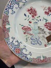 A pair of Chinese famille rose 'antiquities' dishes, Yongzheng