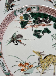 A Chinese famille verte 'He Lu Tong Chun 鶴鹿同春' dish, Kangxi/Yongzheng