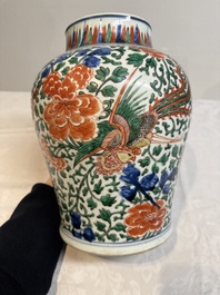 A Chinese wucai 'phoenixes and peonies scroll' vase, Transitional period