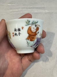 A Chinese famille rose 'boys and peaches' cup, Qianlong mark, Republic