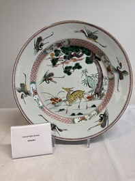 A Chinese famille verte 'He Lu Tong Chun 鶴鹿同春' dish, Kangxi/Yongzheng