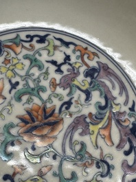A Chinese doucai 'phoenix and lotus scroll' plate, Qianlong mark and of the period