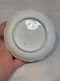 A set of four Chinese gilt-decorated grisaille 'landscape' cups and saucers, Yongzheng/Qianlong