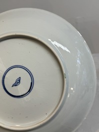 Two Chinese famille verte 'flower basket' dishes and a plate, Kangxi