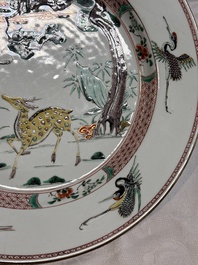 A Chinese famille verte 'He Lu Tong Chun 鶴鹿同春' dish, Kangxi/Yongzheng