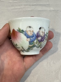 A Chinese famille rose 'boys and peaches' cup, Qianlong mark, Republic