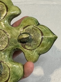 A Chinese green-glazed marbled dish, probably Tang