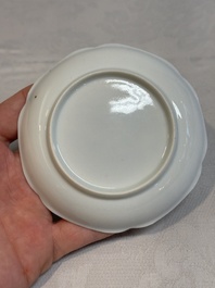 A set of four Chinese gilt-decorated grisaille 'landscape' cups and saucers, Yongzheng/Qianlong