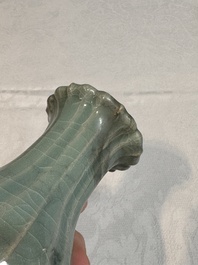 A Chinese Longquan celadon lobed vase, Southern Song