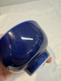 A Chinese blue-glazed cup, Daoguang mark and of the period
