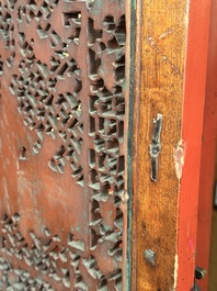 A large and fine Chinese gilt-red-lacquered cabinet with figures and antiquities, 19th C.