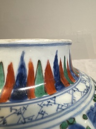 A Chinese wucai 'phoenixes and peonies scroll' vase, Transitional period