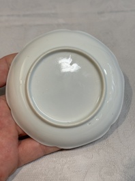 A set of four Chinese gilt-decorated grisaille 'landscape' cups and saucers, Yongzheng/Qianlong