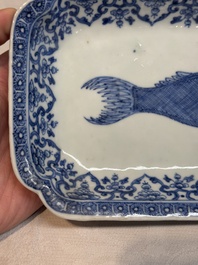 A pair of Chinese blue and white 'herring' dishes, Qianlong