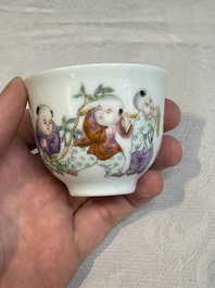 A Chinese famille rose 'boys and peaches' cup, Qianlong mark, Republic