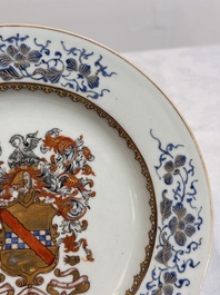 A pair of Chinese gilt-decorated famille rose armorial plates with the arms of Stewart, Qianlong, c. 1740