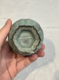 A Chinese Longquan celadon lobed vase, Southern Song