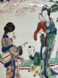 A pair of Chinese wucai vases and covers with court ladies and playing boys, Transitional period