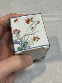A pair of Chinese famille verte rectangular tea caddies and covers with fighting roosters, Kangxi