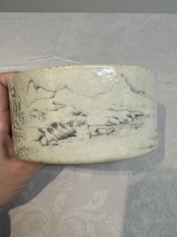 A Chinese grisaille 'mountainous river landscape' brush washer, 19/20th C.