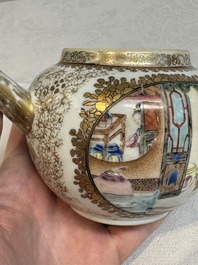 A Chinese Canton famille rose 'mandarin subject' teapot, Qianlong