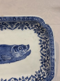 A pair of Chinese blue and white 'herring' dishes, Qianlong