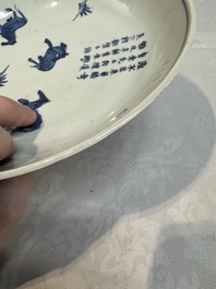 A Chinese blue and white ko-sometsuke 'horses and poem' plate for the Japanese market, Tianqi
