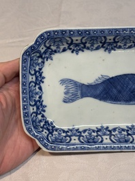 A pair of Chinese blue and white 'herring' dishes, Qianlong