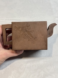 A Chinese Yixing stoneware teapot and cover, signed Hu Yaoting 胡耀庭, dated 1912