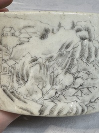 A Chinese grisaille 'mountainous river landscape' brush washer, 19/20th C.