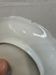 A set of four Chinese gilt-decorated grisaille 'landscape' cups and saucers, Yongzheng/Qianlong