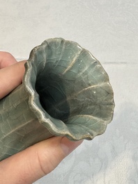 A Chinese Longquan celadon lobed vase, Southern Song