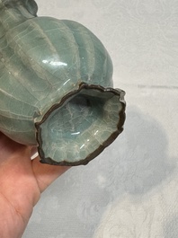 A Chinese Longquan celadon lobed vase, Southern Song