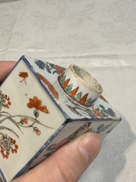 A pair of Chinese famille verte rectangular tea caddies and covers with fighting roosters, Kangxi