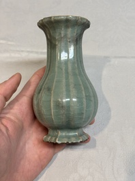 A Chinese Longquan celadon lobed vase, Southern Song