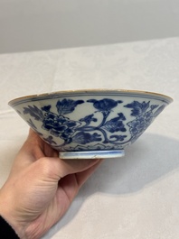 A Chinese blue and white 'peony scroll' bowl, Chenghua mark, Shunzhi/Kangxi