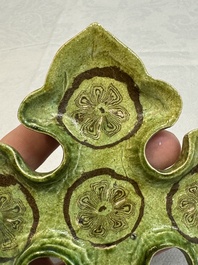 A Chinese green-glazed marbled dish, probably Tang