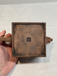 A Chinese Yixing stoneware teapot and cover, signed Hu Yaoting 胡耀庭, dated 1912