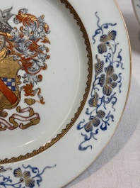 A pair of Chinese gilt-decorated famille rose armorial plates with the arms of Stewart, Qianlong, c. 1740
