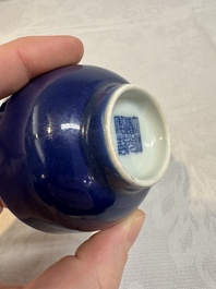 A Chinese blue-glazed cup, Daoguang mark and of the period