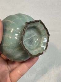 A Chinese Longquan celadon lobed vase, Southern Song