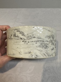 A Chinese grisaille 'mountainous river landscape' brush washer, 19/20th C.