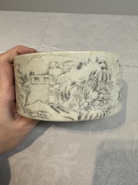 A Chinese grisaille 'mountainous river landscape' brush washer, 19/20th C.