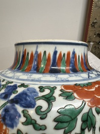 A Chinese wucai 'phoenixes and peonies scroll' vase, Transitional period