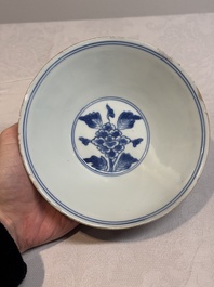 A Chinese blue and white 'peony scroll' bowl, Chenghua mark, Shunzhi/Kangxi