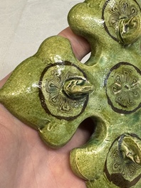 A Chinese green-glazed marbled dish, probably Tang