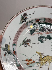 A Chinese famille verte 'He Lu Tong Chun 鶴鹿同春' dish, Kangxi/Yongzheng